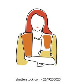 Concepto de trabajo de oficina de la mujer de negocios de dibujo de línea continua rellenado