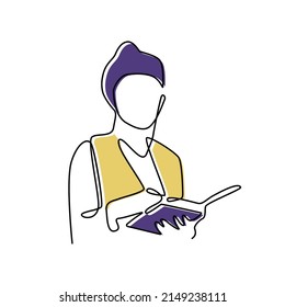 Lineación continua de dibujo de línea de la mujer de negocios leyendo concepto de documento