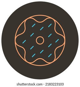 Filled cookies two color icon outline on dark brown round background.