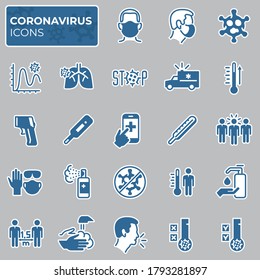Filled coronavirus icons set. COVID-19 prevention and protection block linear sign collection. Second wave of coronavirus epidemics. Vector symbols, icons mask, social distance, stop virus
