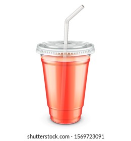 Download Filled Disposable Plastic Cup Lid Straw Stock Vector Royalty Free 1569723091