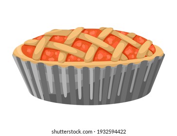 Filled fruit pie, fresh baked goods, homemade cakes, food for the festive table, a symbol of thanksgiving. Vector isolated illustration on white background