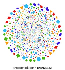 Filled Geometric Polygon curl motion. Object cluster combined from random filled geometric polygon items. Vector illustration style is flat iconic symbols.