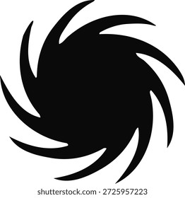 Gefüllte geometrische Form, die einen Whirlpool mit neun spitzen Sternen und symmetrischen Kurven bildet.