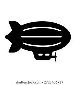Un glifo lleno de un zeppelin o dirigible, estilizado y simple.