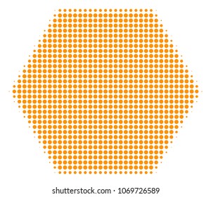 Filled Hexagon halftone vector icon. Illustration style is dotted iconic Filled Hexagon icon symbol on a white background. Halftone pattern is round dots.