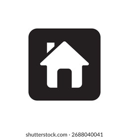 Filled house symbol inside a distinct rounded square frame.