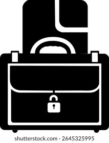 Gefülltes Symbol des Portfolios mit Dokument und Schloss. Ideal für den Schutz vertraulicher Dateien im geschäftlichen oder rechtlichen Kontext
