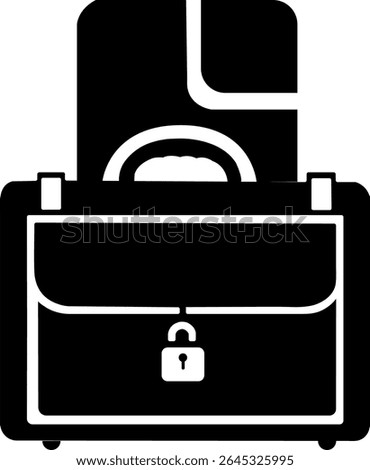 Filled icon of portfolio with document and lock. Great for protecting sensitive files in business or legal contexts