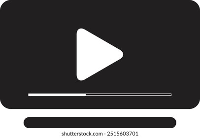 A filled icon representing a computer monitor playing a video, ideal for multimedia applications and websites