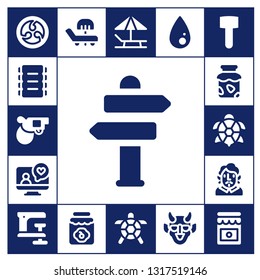 filled icon set. 17 filled filled icons.  Collection Of - Kamon, Ribs, Pistol, Sign Post, Videocall, Jam, Turtle, Becquer, Clamp, Sunbed, Liquify, Hannya, Mallet
