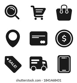 Filled Icon set for purchases online shopping payment delivery and shipping vector isolated on white background