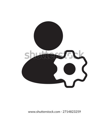 Filled illustration of a person's profile head with a small gear.