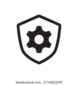 Filled illustration of a shield with a small gear for protected settings.
