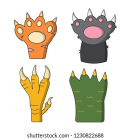 filled line animal paw vector animalistic pets claw or hand of cat, Poultry, Reptile on white background. thin line. Vector , illustration