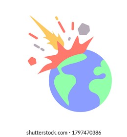 Filled line art of Earth Collision, asteroid impact for space and galaxy element