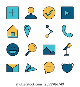 Filled Line Art Icon Set of Communication Message Information Digital Network Business