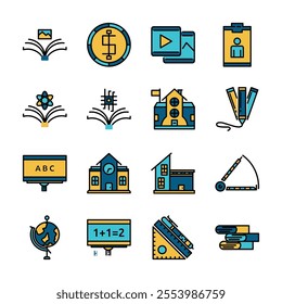 Filled Line Art Icon Set of Financial Economy Business Invest Building Property