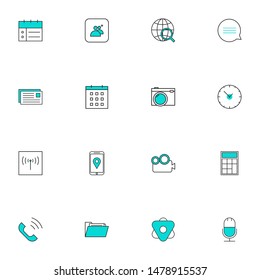 Filled line blue UI icons set. User interface colored line icons pack.