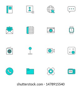 Filled line blue UI icons set. User interface colored line icons pack.