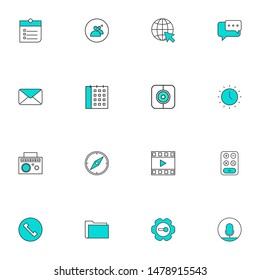 Filled line blue UI icons set. User interface colored line icons pack.