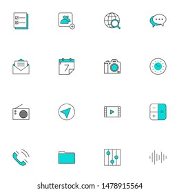 Filled line blue UI icons set. User interface colored line icons pack.