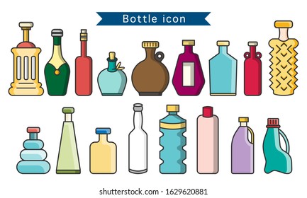 filled line bottle icon set. flat design adorable cartoon concept. vector,llustration.