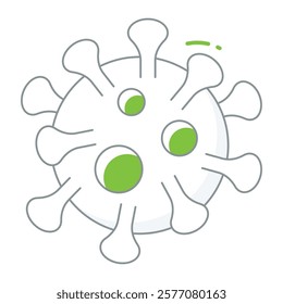 Filled line COVID-19 virus particle design, ideal for pandemic guidelines, vaccination campaigns, and public health awareness.