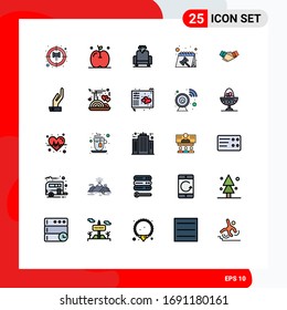 Filled line Flat Color Pack of 25 Universal Symbols of partnership; hands; media; business; handshake Editable Vector Design Elements