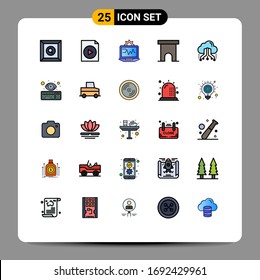 Filled line Flat Color Pack of 25 Universal Symbols of share; cloud; setting; store; marketplace Editable Vector Design Elements