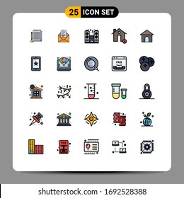 Volllinienflache Farbpackung mit 25 universellen Haussymbolen; klar; Brief; Annullierung; Editable Vektorillustration Design Elements für Zuschauer