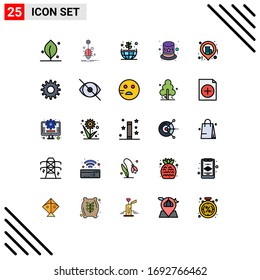 Filled line Flat Color Pack of 25 Universal Symbols of cogs; location; earth; business; costume Editable Vector Design Elements