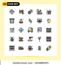 Filled line Flat Color Pack of 25 Universal Symbols of commerce; buy; markets; finance; chart Editable Vector Design Elements