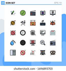 Filled line Flat Color Pack of 25 Universal Symbols of design; coding; gadgets; tv; retro Editable Vector Design Elements