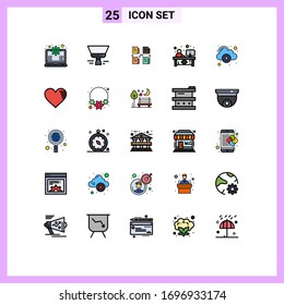 Filled line Flat Color Pack of 25 Universal Symbols of reception; desk; exchange; counter; privacy Editable Vector Design Elements