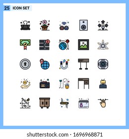 Filled line Flat Color Pack of 25 Universal Symbols of sign; technology; data; speaker; electronics Editable Vector Design Elements
