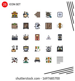 Filled line Flat Color Pack of 25 Universal Symbols of plus; setting; selling; optimization; customize Editable Vector Design Elements