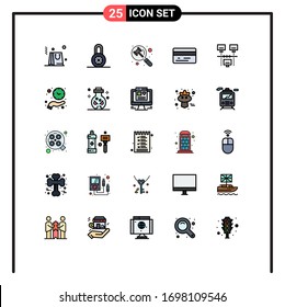 Filled line Flat Color Pack of 25 Universal Symbols of technology; internet; lawyer; connection; credit card Editable Vector Design Elements