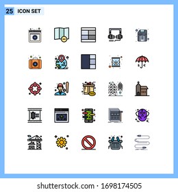 Filled line Flat Color Pack of 25 Universal Symbols of hardware; disk; illustration; computer; seo Editable Vector Design Elements