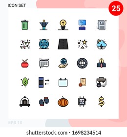 Filled line Flat Color Pack of 25 Universal Symbols of documents; monitor; freedom; keyboard; light Editable Vector Design Elements