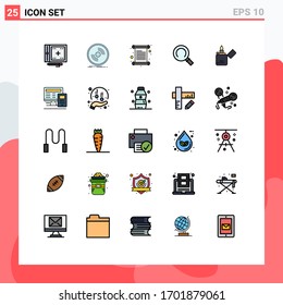 Filled line Flat Color Pack of 25 Universal Symbols of fire; magnifier; record; general; invite Editable Vector Design Elements