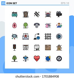 Filled line Flat Color Pack of 25 Universal Symbols of projector; camera; bbq; network; home Editable Vector Design Elements
