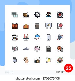 Filled line Flat Color Pack of 25 Universal Symbols of people; bell; truck; avatar; options Editable Vector Design Elements
