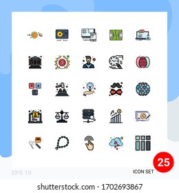 Filled line Flat Color Pack of 25 Universal Symbols of training; sports; wedding; field; education Editable Vector Design Elements