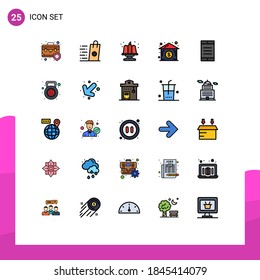 Filled line Flat Color Pack of 25 Universal Symbols of mobile; house; shop; dollar house; food Editable Vector Design Elements