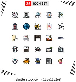 Fullline-Flachfarbpaket mit 25 universellen Symbolen des Favoriten; Virus, öffentlich; mobil; Alarm Editierbare Vectordesign-Elemente