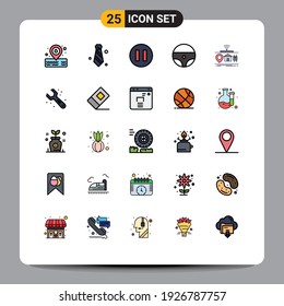 Filled line Flat Color Pack of 25 Universal Symbols of adjustable; of; pause; internet; iot Editable Vector Design Elements
