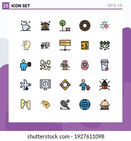 Filled line Flat Color Pack of 25 Universal Symbols of health; structure; nature; molecular; donuts Editable Vector Design Elements
