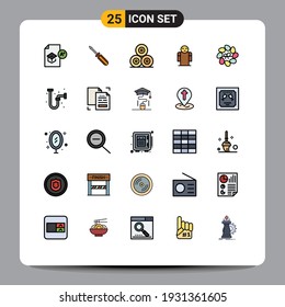 Filled line Flat Color Pack of 25 Universal Symbols of person; hands; repair; arms; nature Editable Vector Design Elements