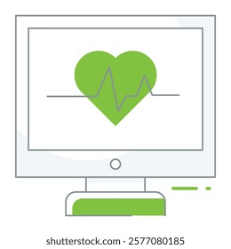 A filled line health monitor with a heartbeat graph, suited for ICU equipment labels, hospital dashboards, and patient care apps.